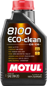 Motul 8100 Eco-clean 0W-20 Synthetic Fuel Economy Oil